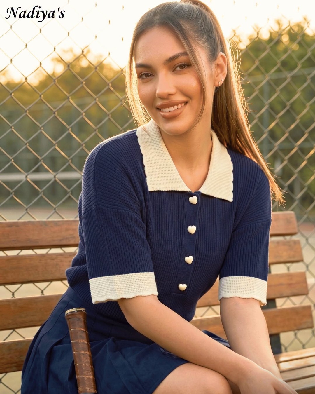 Women's Ribbed Contrast Collar Knit T-Shirt | Blue