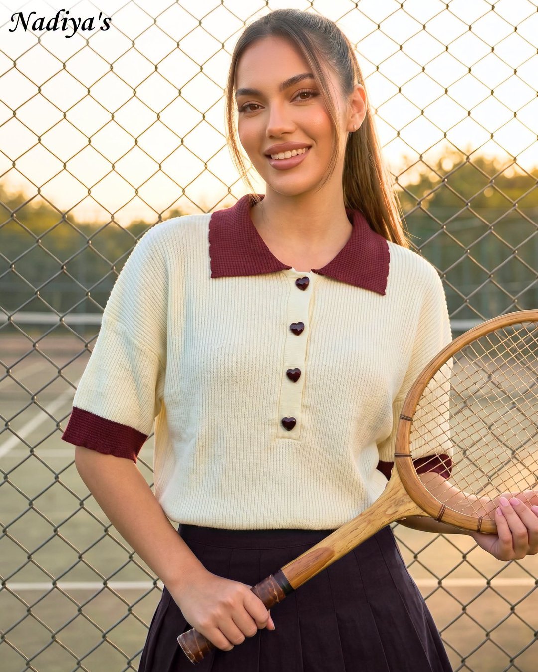 Women's Ribbed Contrast Collar Knit T-Shirt | Cream
