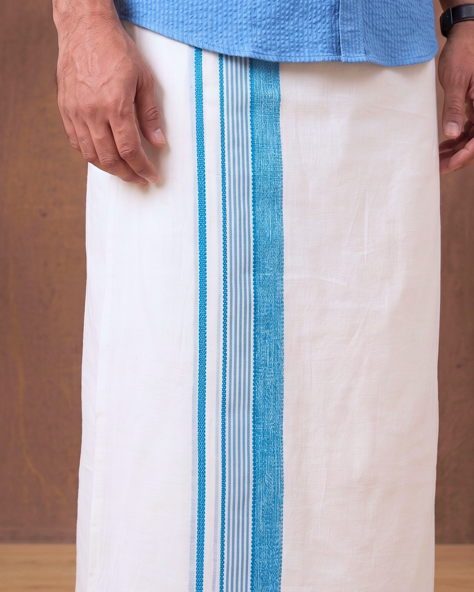 Raam Rav Sky Blue Border Cotton Veshti