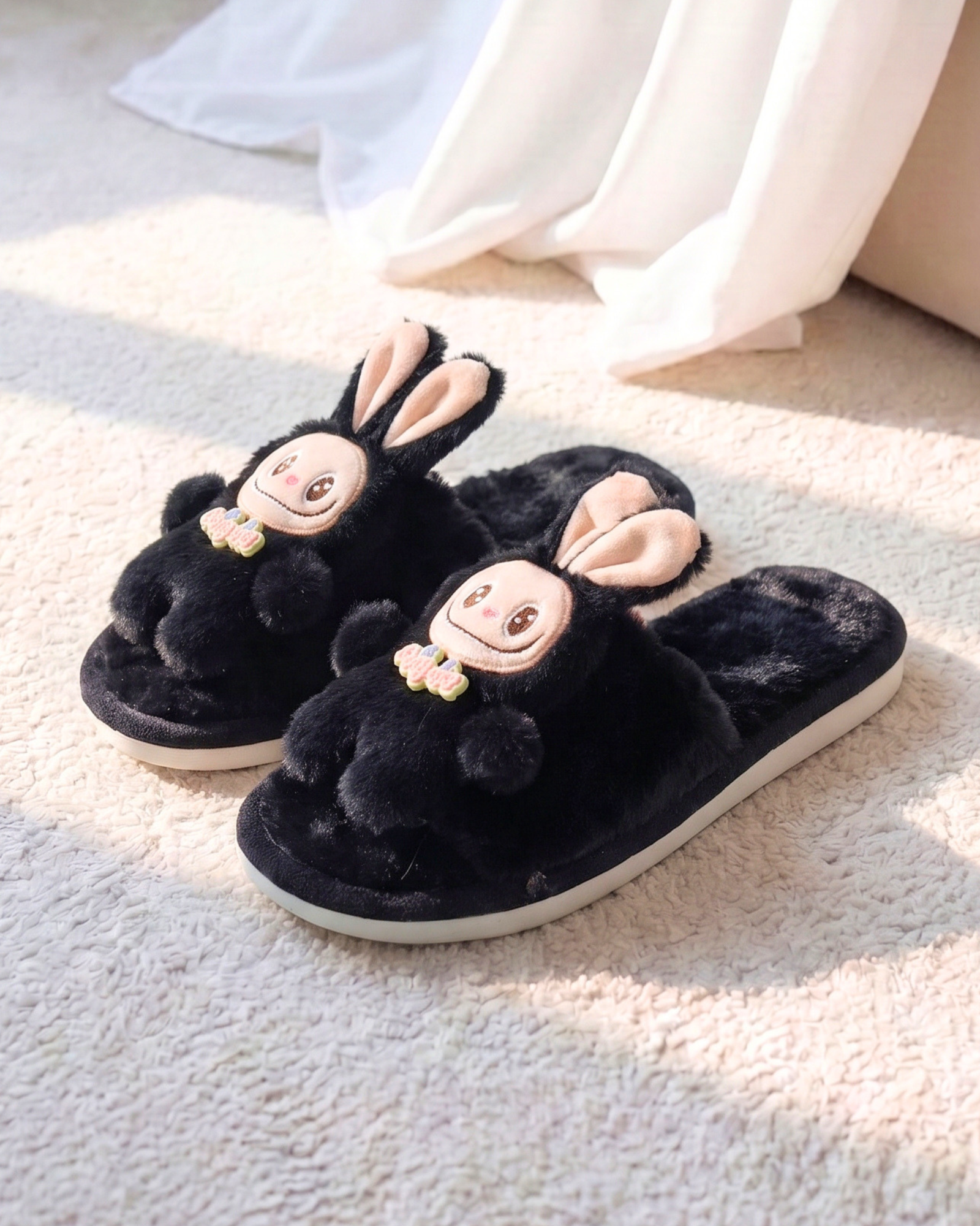 Charming Bunny Plush Open-Toe House Slippers