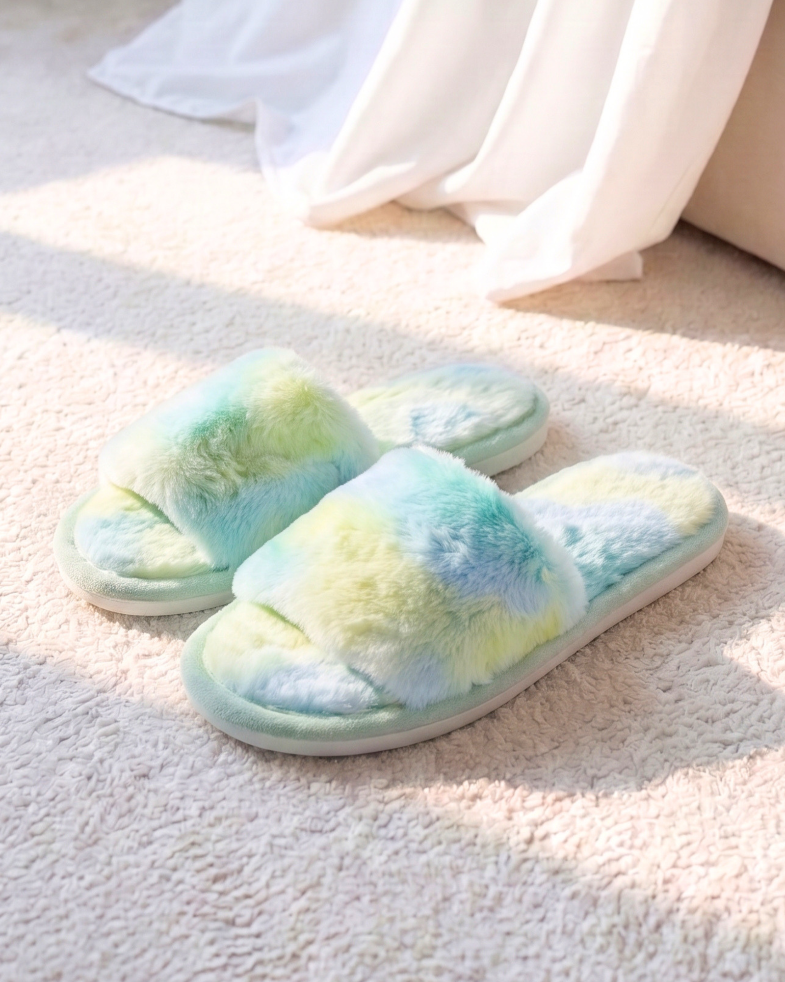 Pastel Tie-Dye Faux Fur Fluffy House Slippers