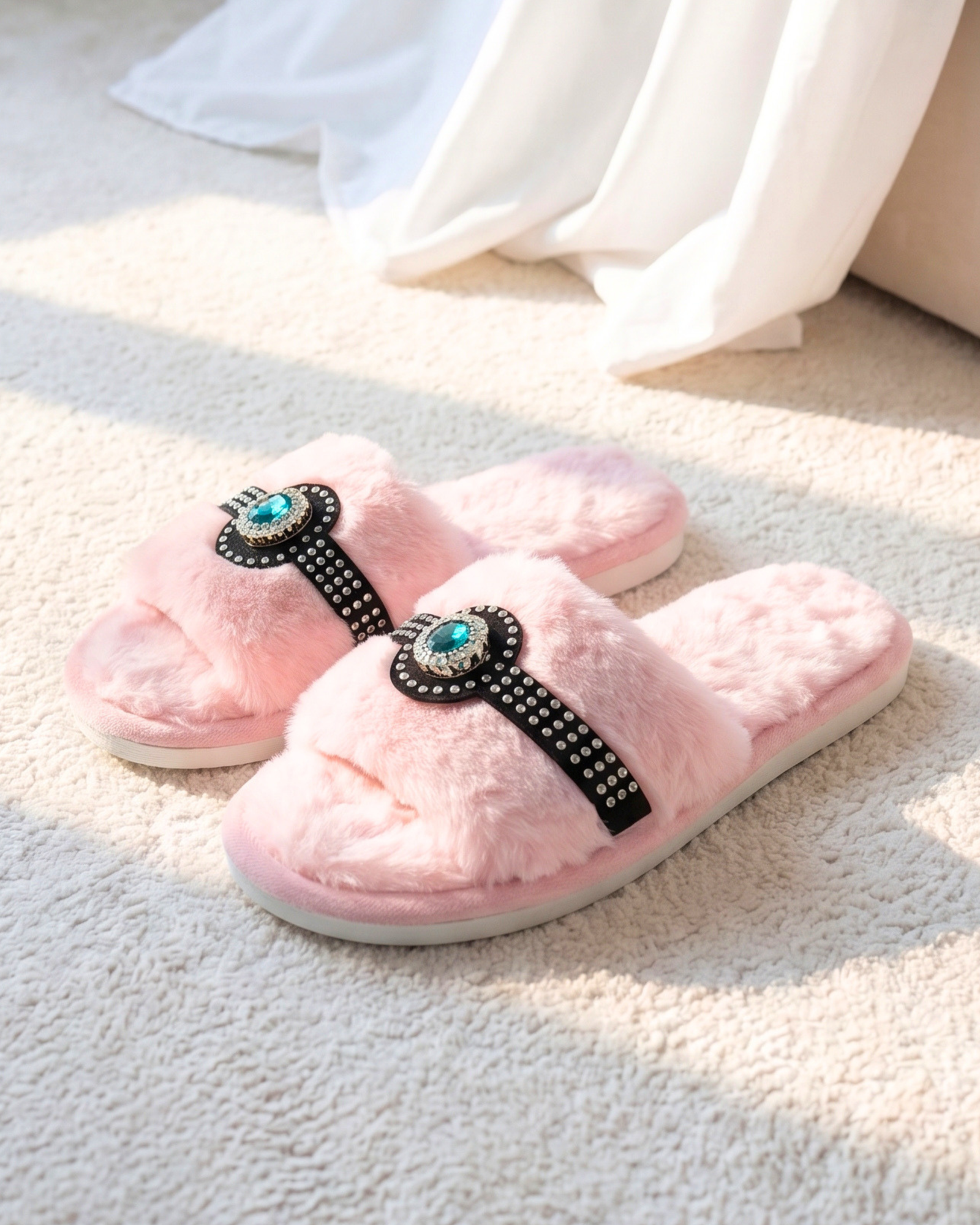 Glamour Rhinestone Fluffy House Slides