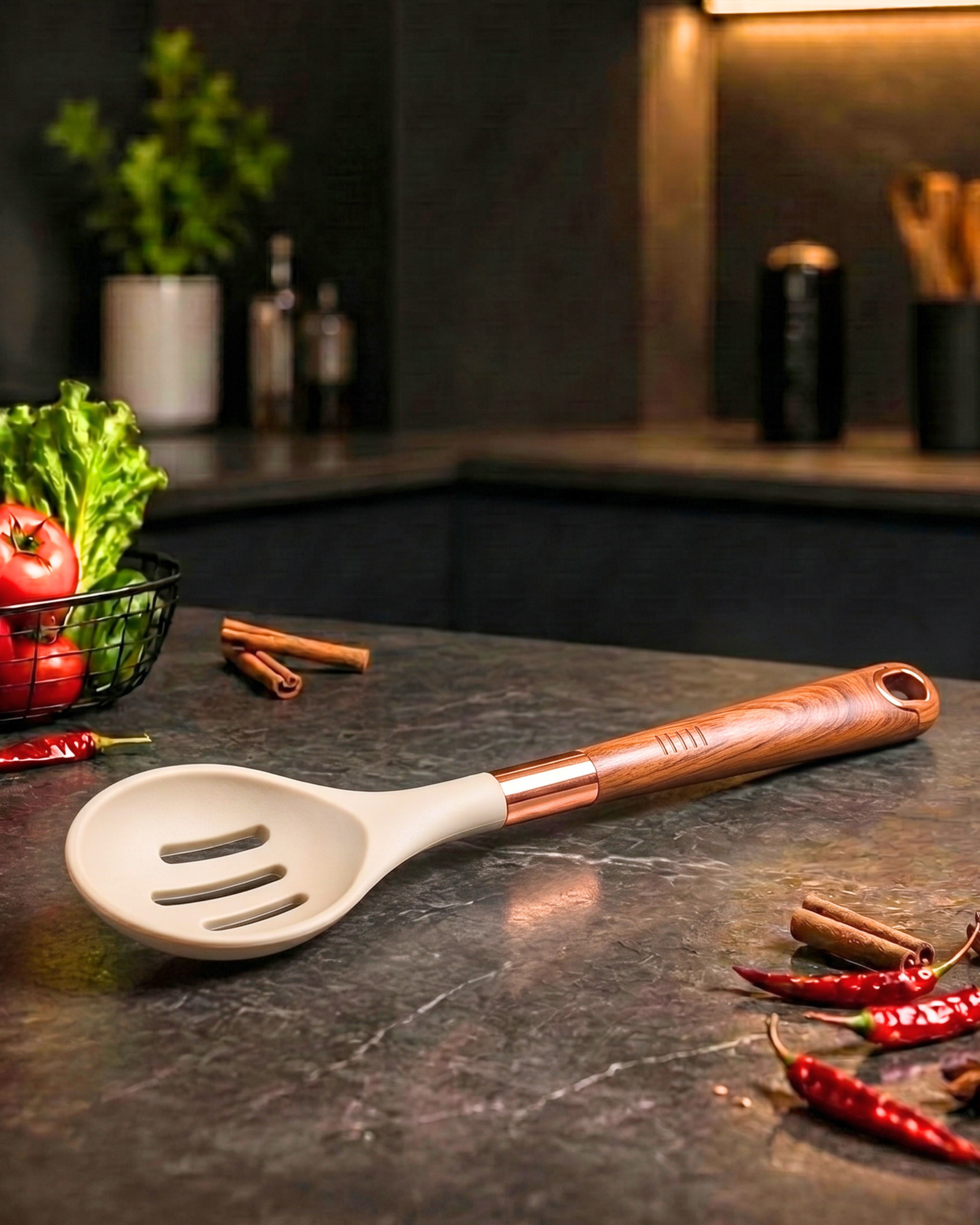 Slotted Serving Spoon Beige Silicone Spoons.