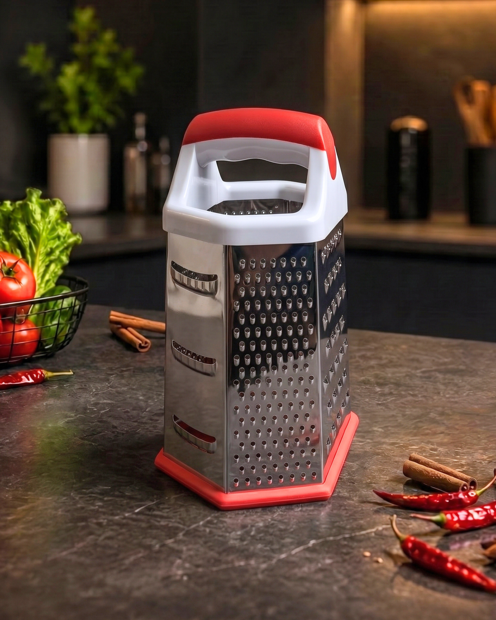 6-Sided Stainless Steel Box Grater with Non-Slip Base