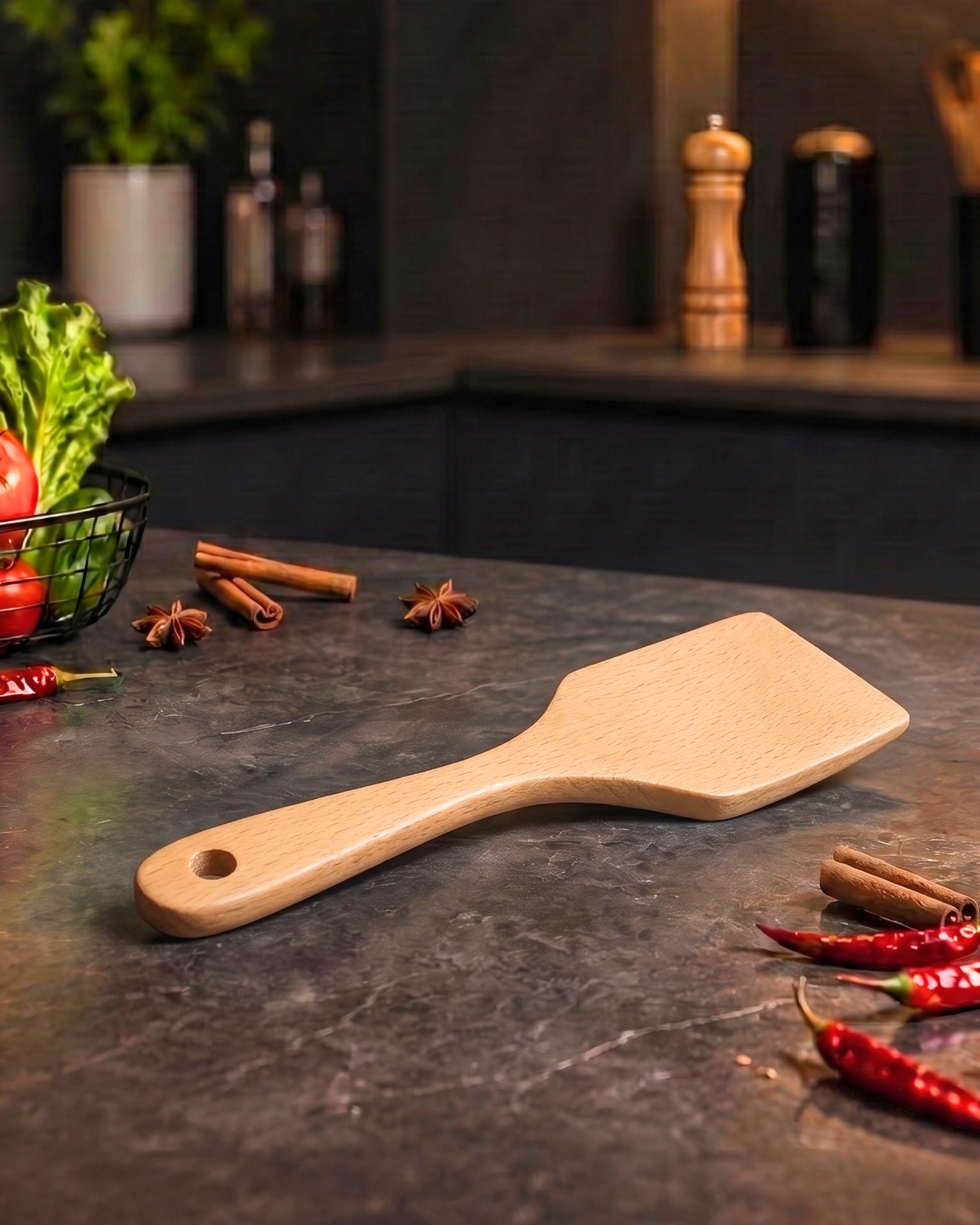 Solid Spatula Wooden Kitchen Cooking Spoon