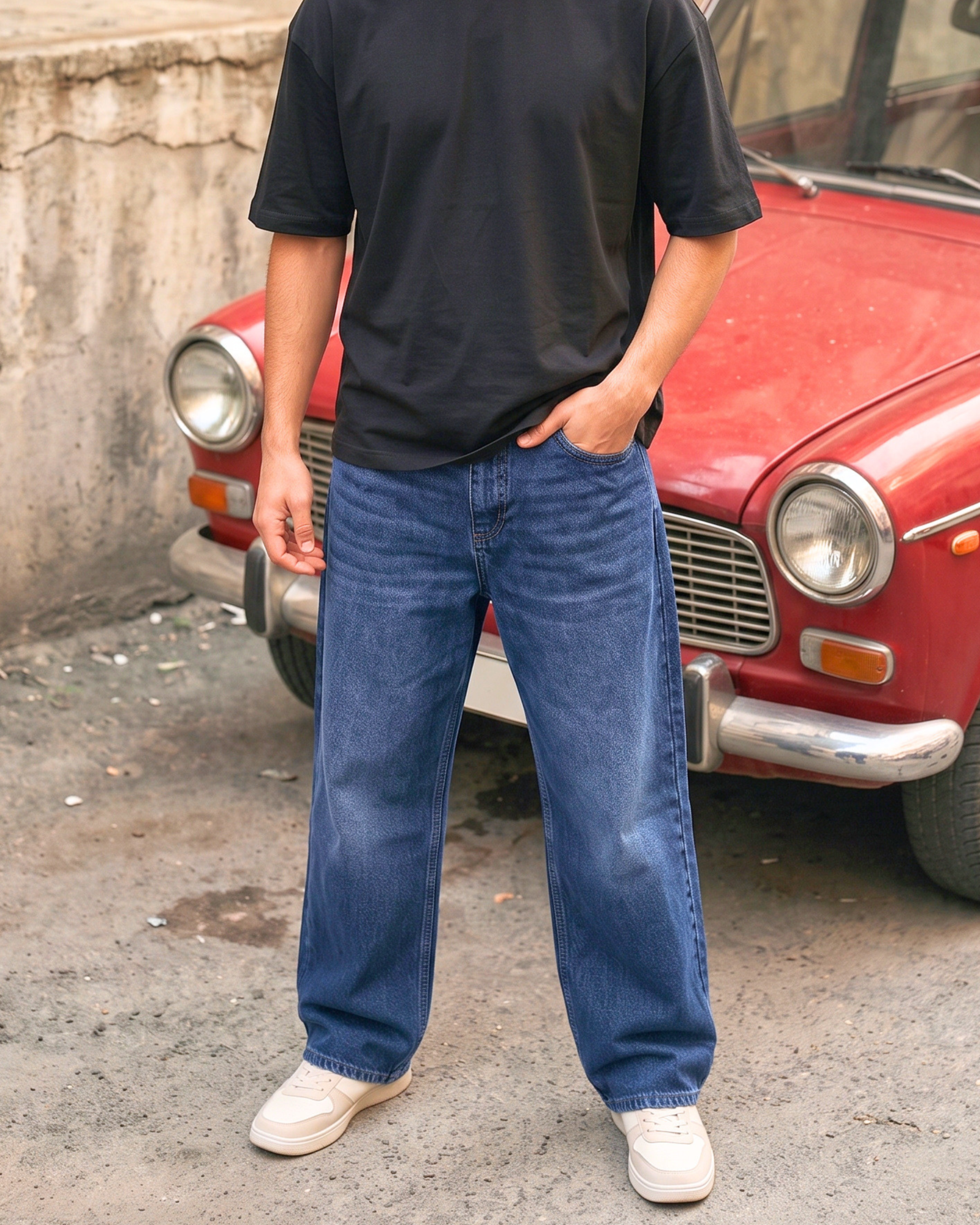Men's Loose Fit Classic Dark Wash Denim Jeans