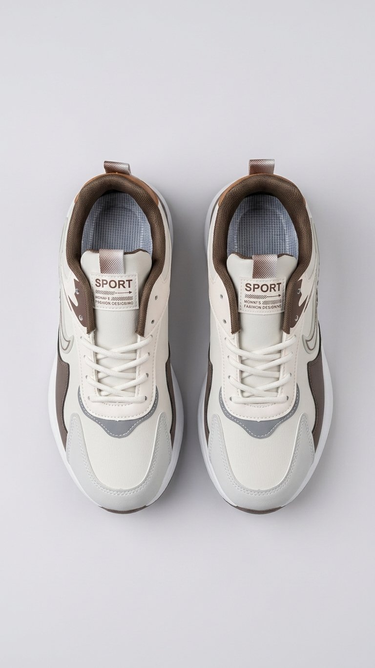 Men's Casual Sport Athletic Sneakers - Off-White & Brown
