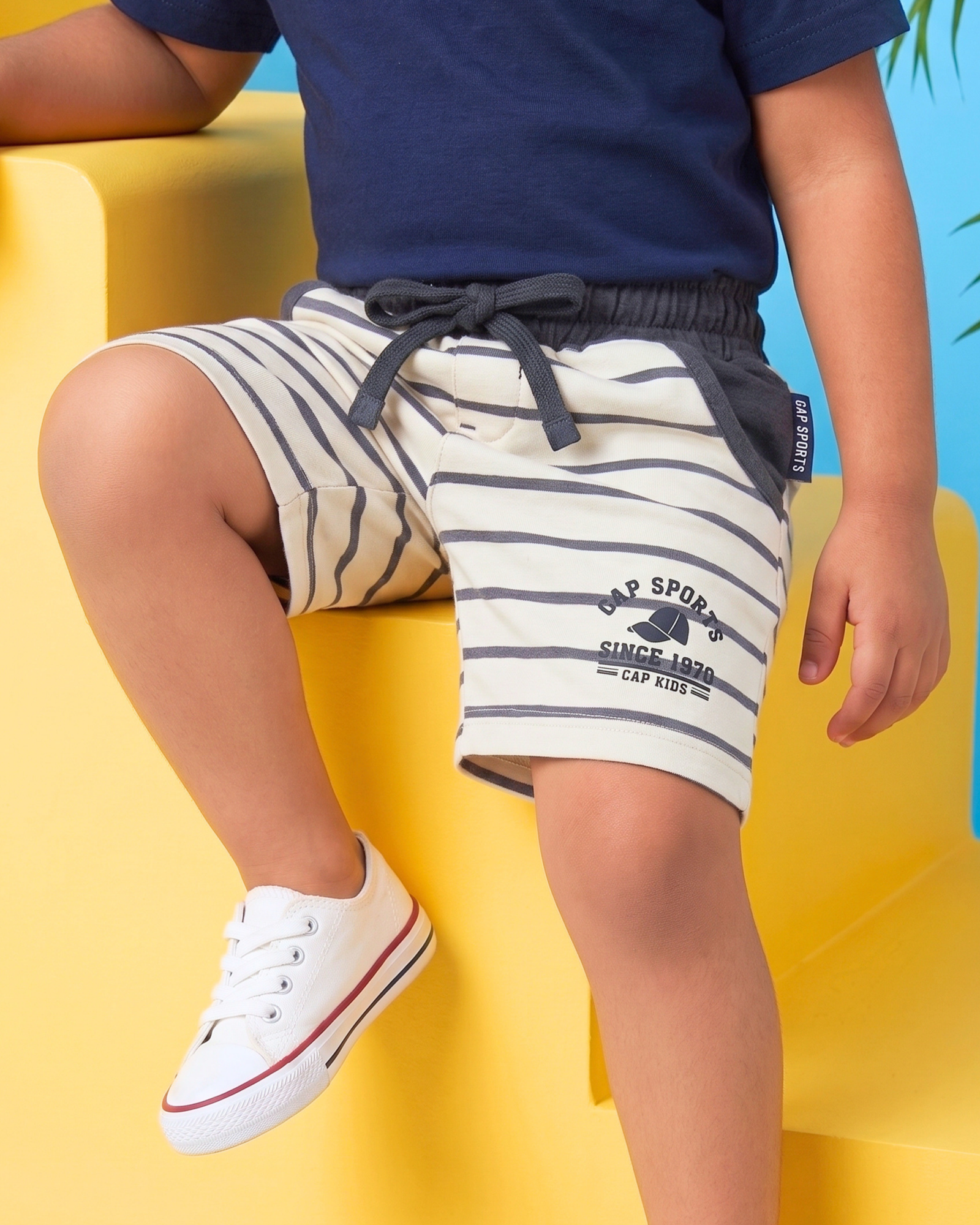 Kids Striped Cotton Shorts – Charcoal Grey & Cream
