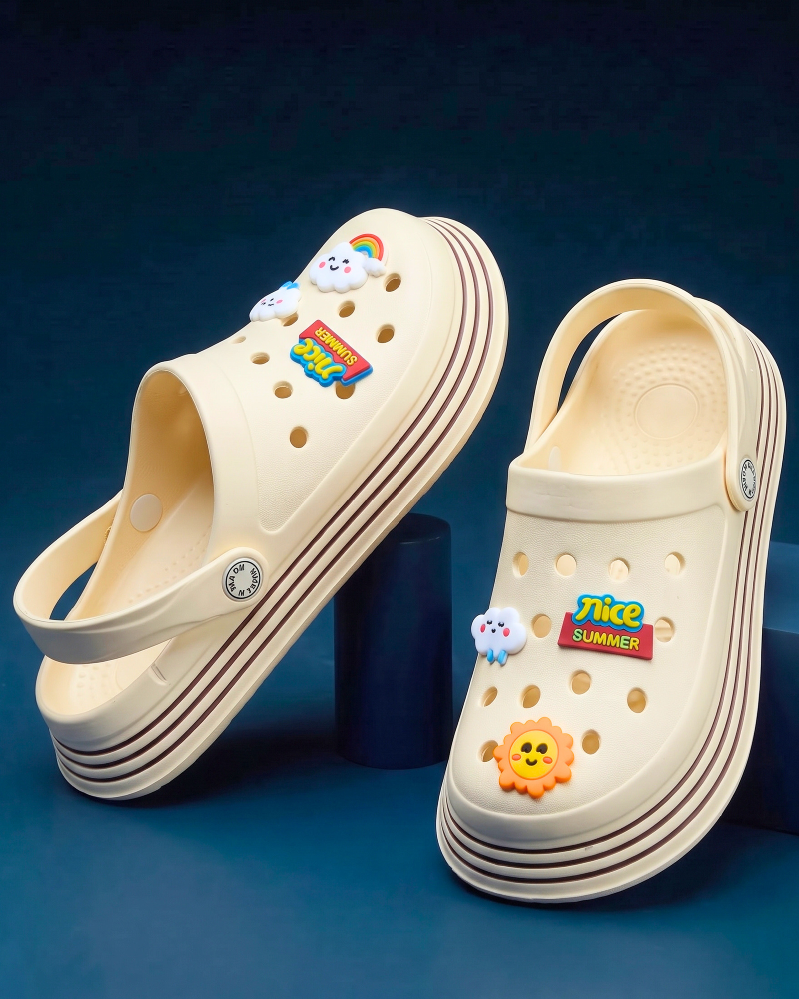 Summer Sun Striped Cushion Clogs | Cream & Mocha