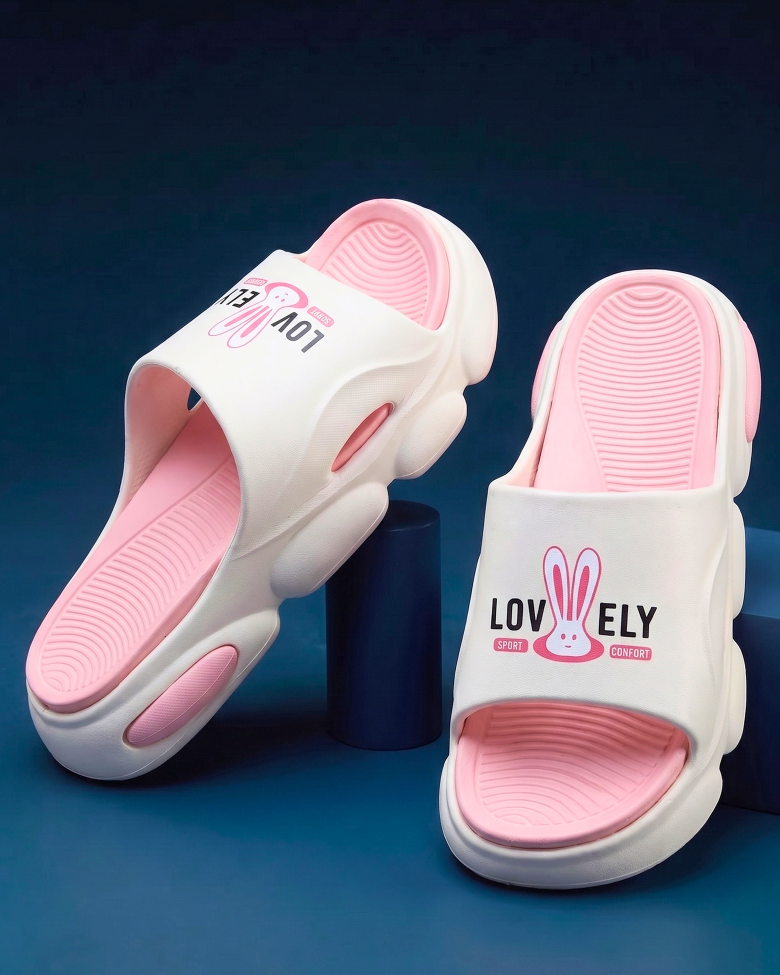 Lovely Bunny Cushion Slides | Off-White & Soft Pink