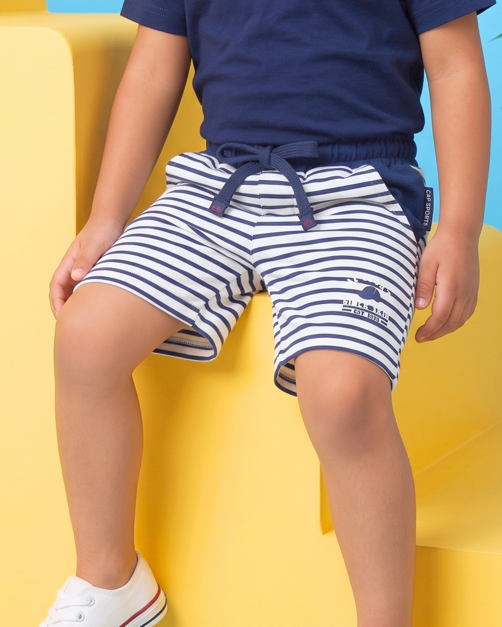 Kids Striped Cotton Shorts – Navy Blue & White