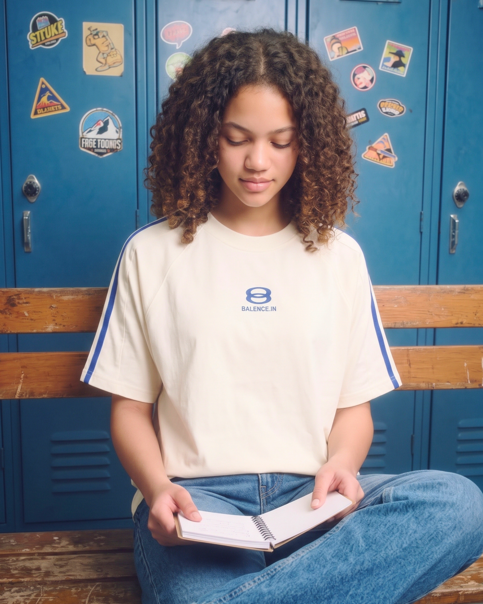 Dapper Cey Jr Striped Shoulder Tee – Off-White & Royal Blue