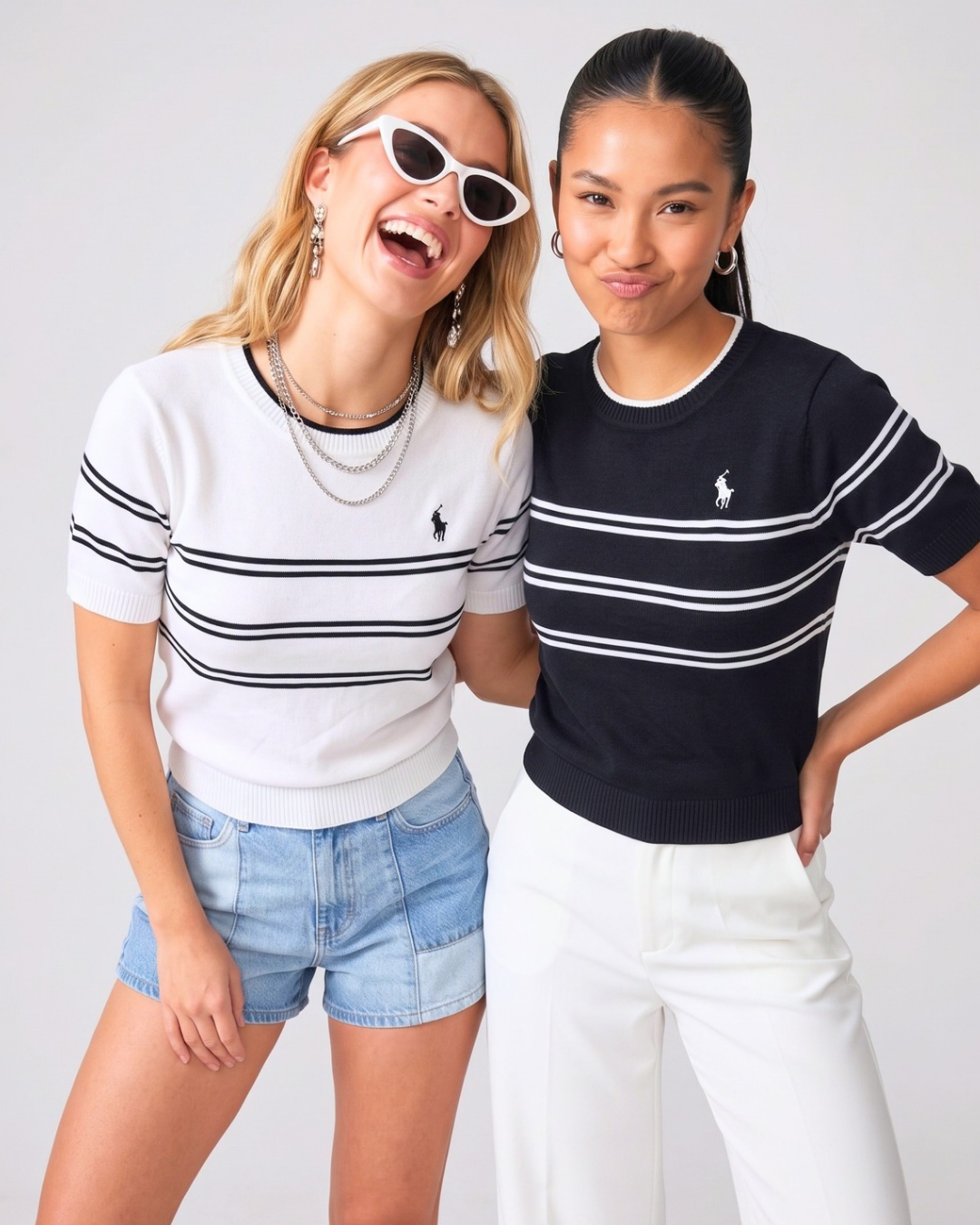 Women's Striped Short-Sleeve Knitted Crop Top T-Shirt | Smooth-Knit Minimalist Chest Striping