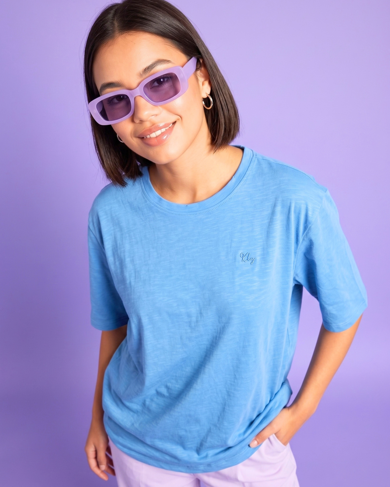 All New KLYMORA Women's Everyday Embroidered Slub Cotton T-Shirt | Teal Green