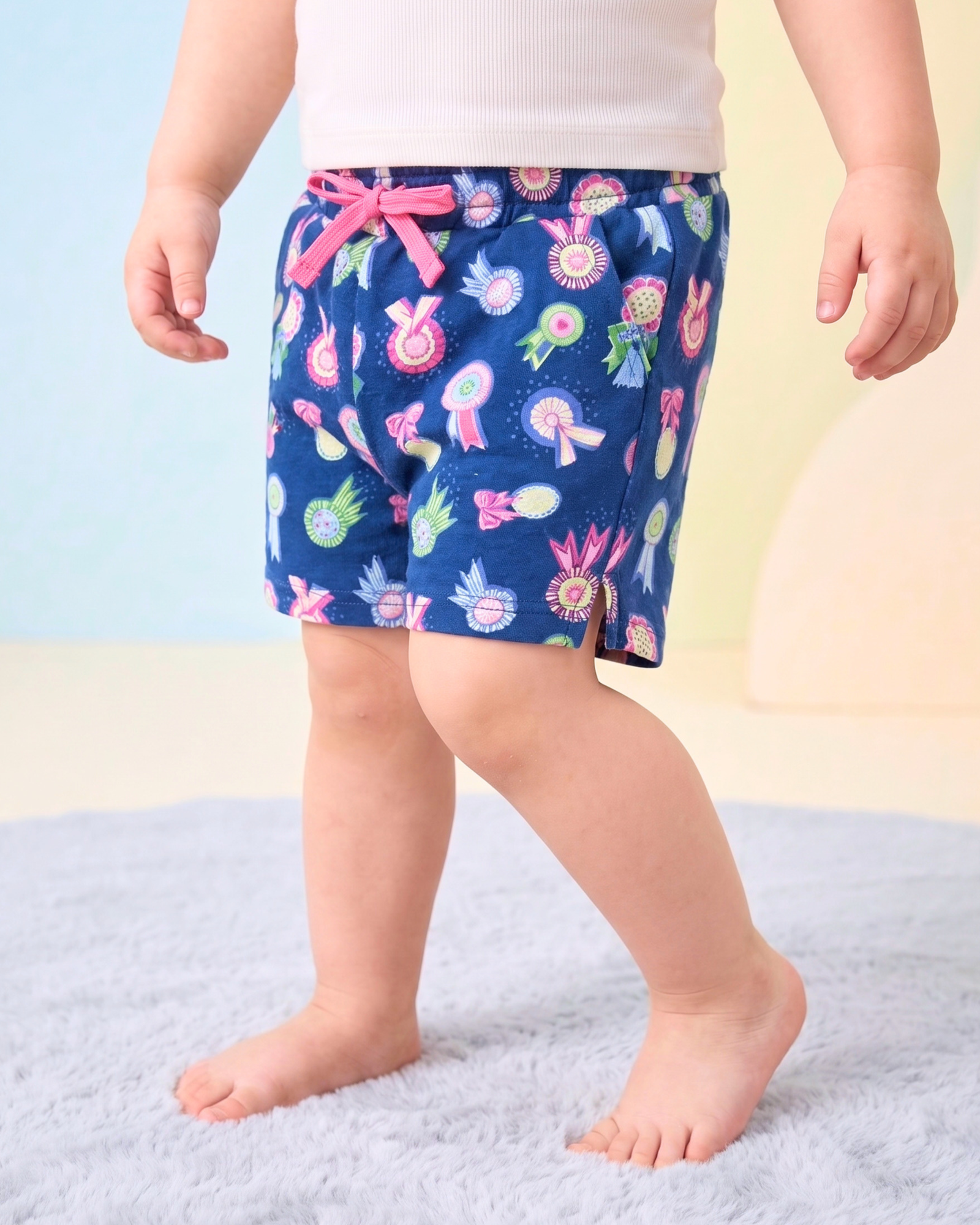 Girls' All-Over Printed Drawstring Cotton Shorts