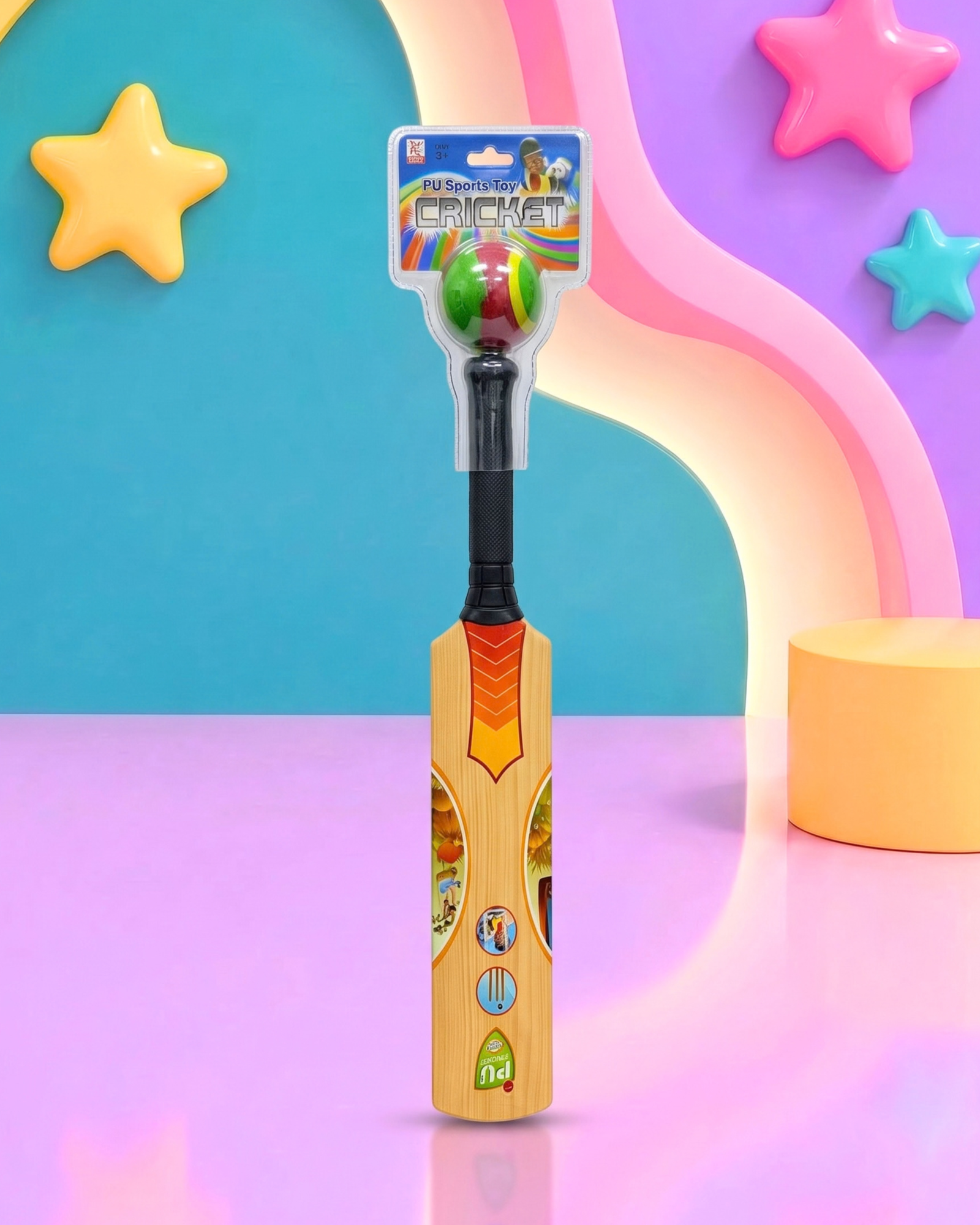 Kids' Lightweight Foam Cricket Bat & PU Ball Set | Wood Finish