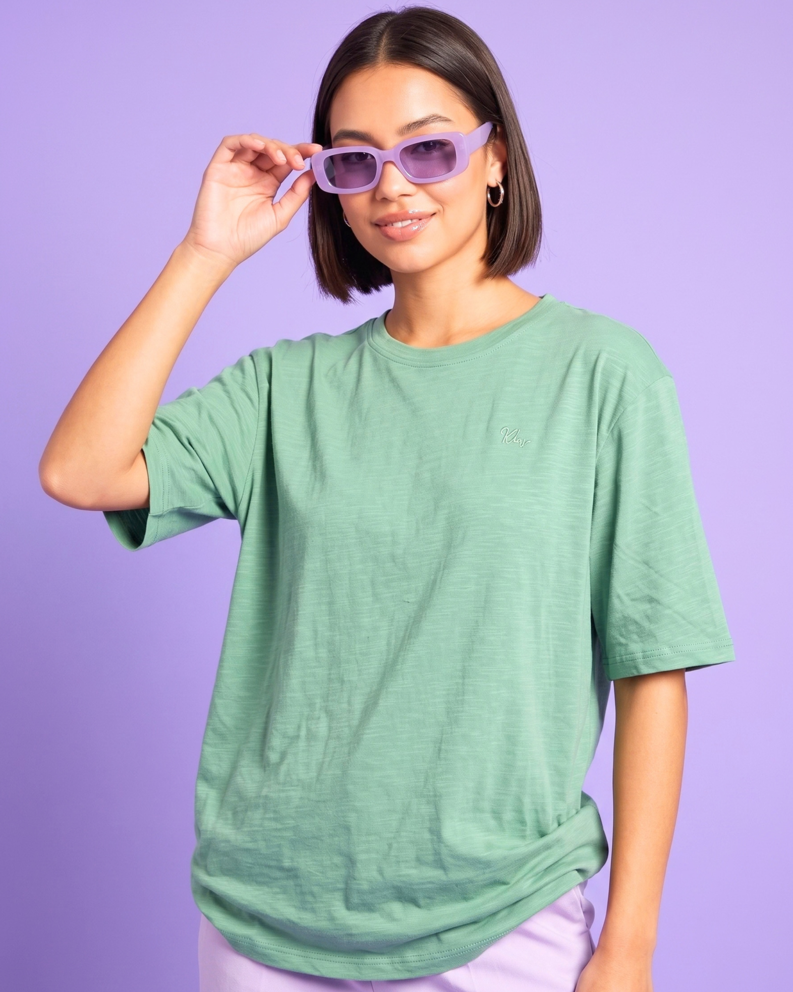 All New KLYMORA Women's Everyday Embroidered Slub Cotton T-Shirt | Mint Green