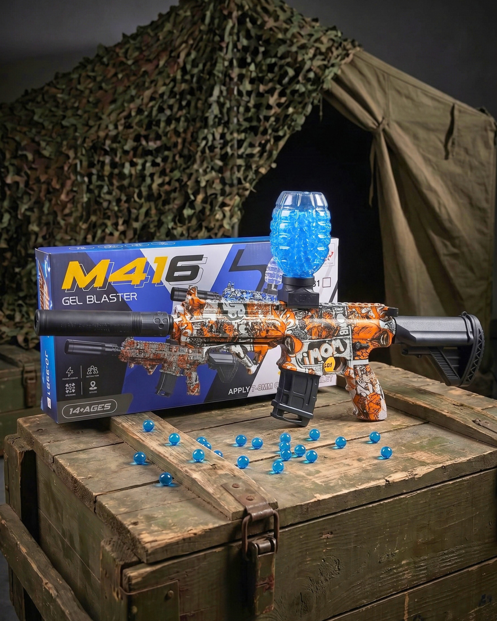 M416 Tactical Electric Gel Ball Blaster Toy Gun – Orange Graffiti Edition