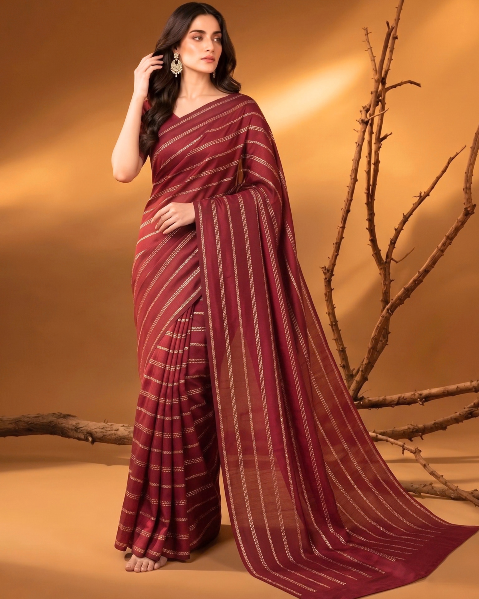 Women's Metallic Striped Cotton Saree