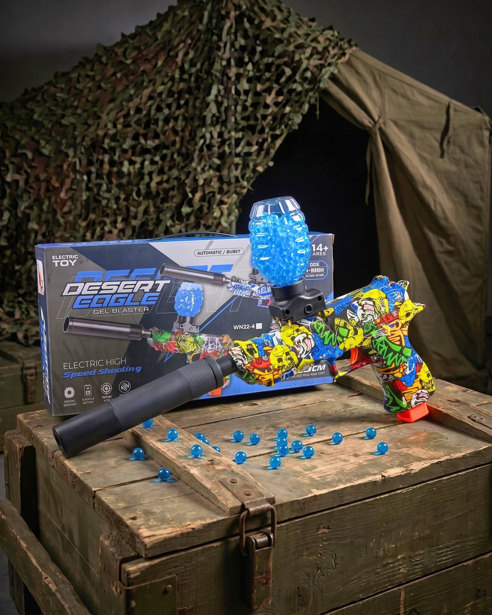 Desert Eagle Electric Gel Ball Blaster Toy Pistol – Yellow Graffiti Edition