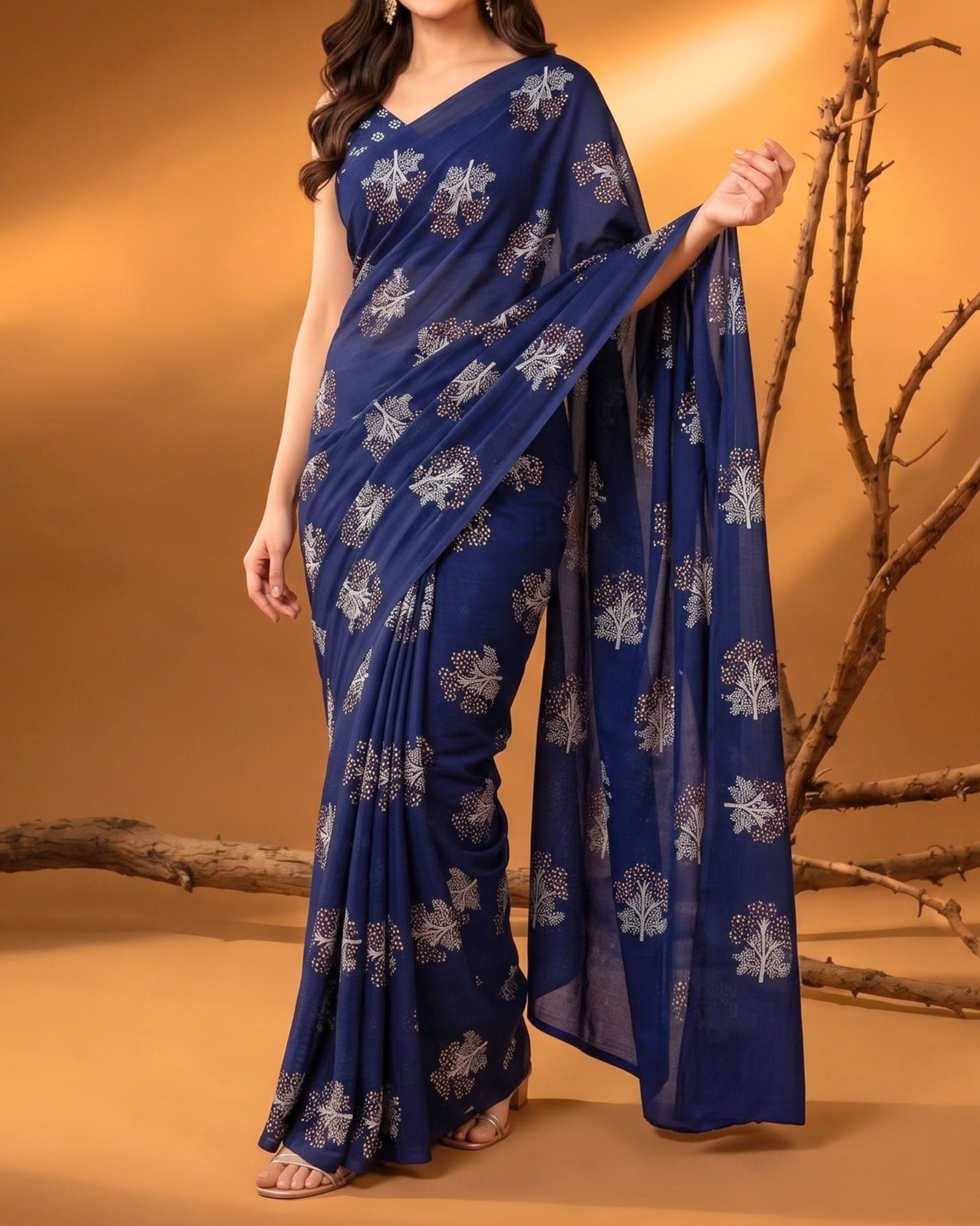 Women's Leaf Print Cotton Saree