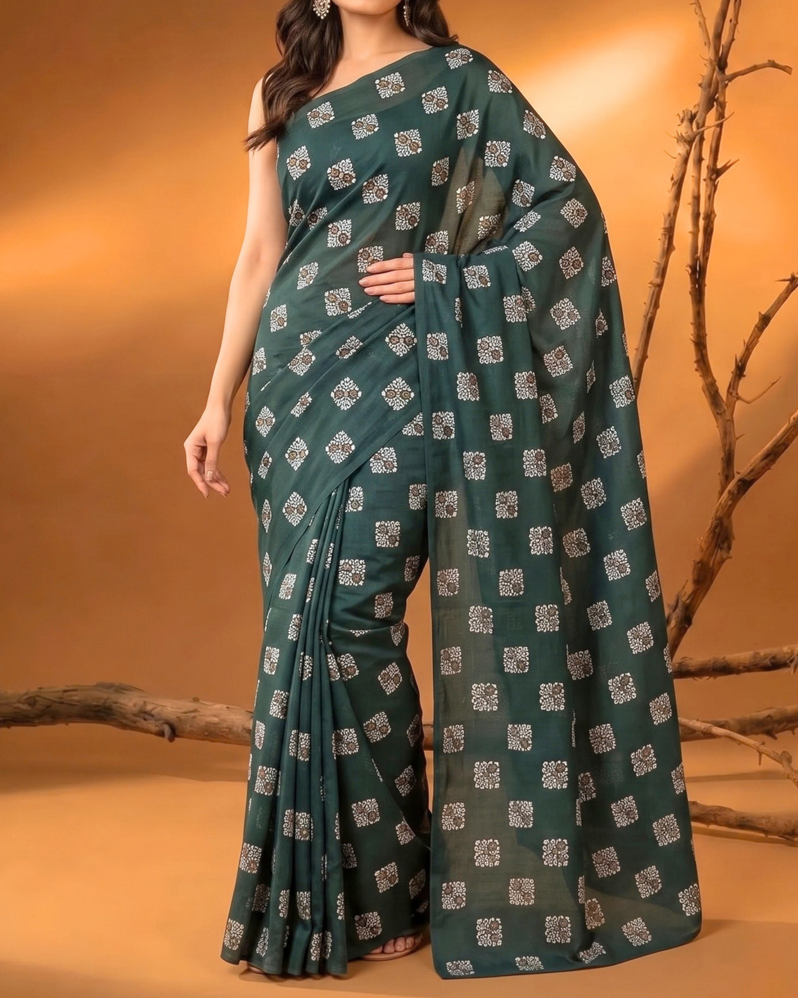 Women's Elegant Foil Print Cotton Saree