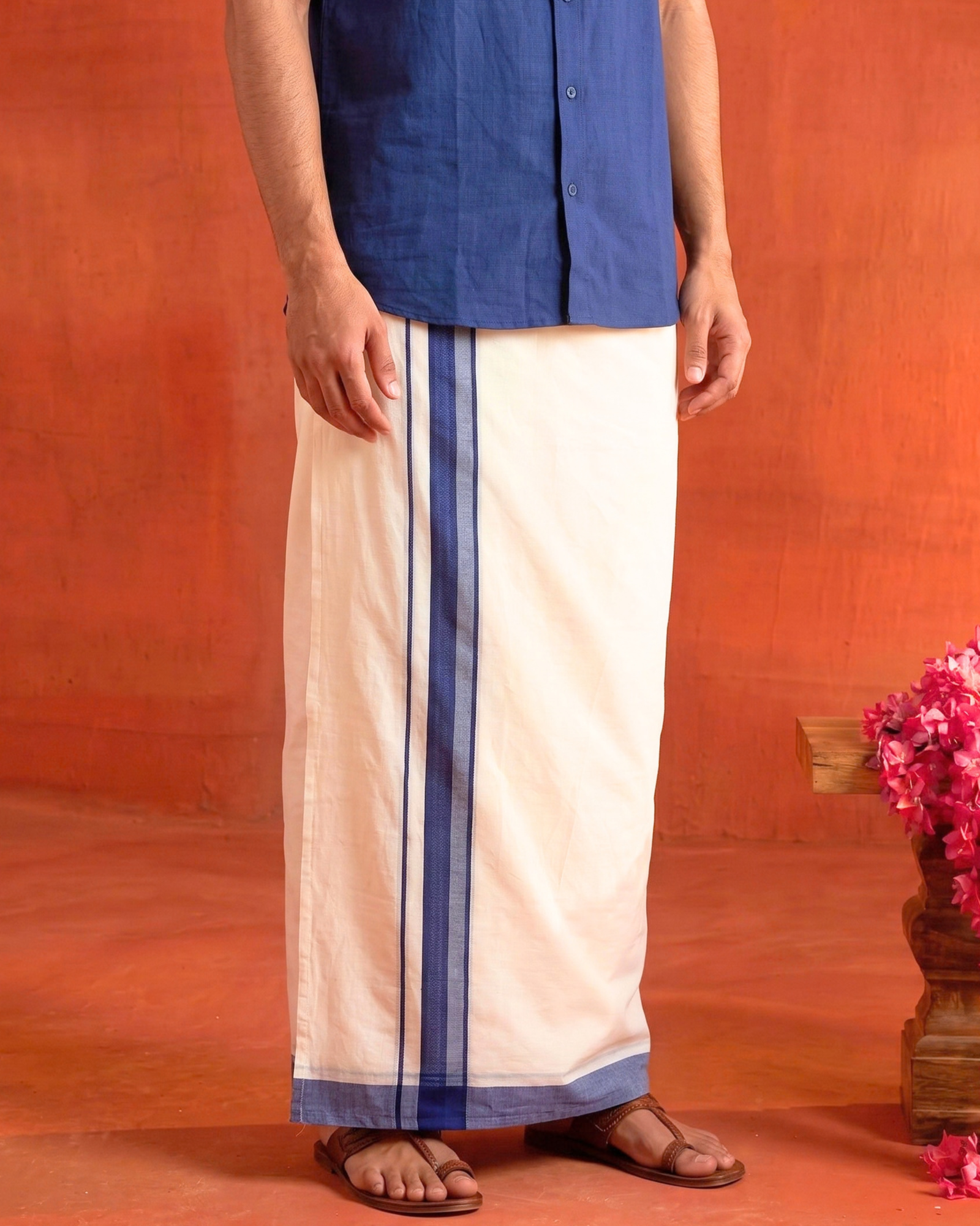 Gent's Traditional Cotton Veshti / Dhoti with Colored Border Striping