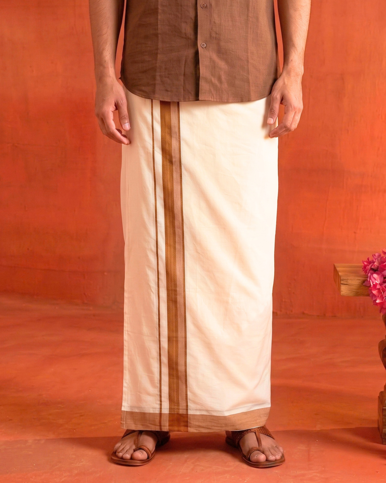 Gent's Traditional Cotton Veshti / Dhoti with Colored Border Striping