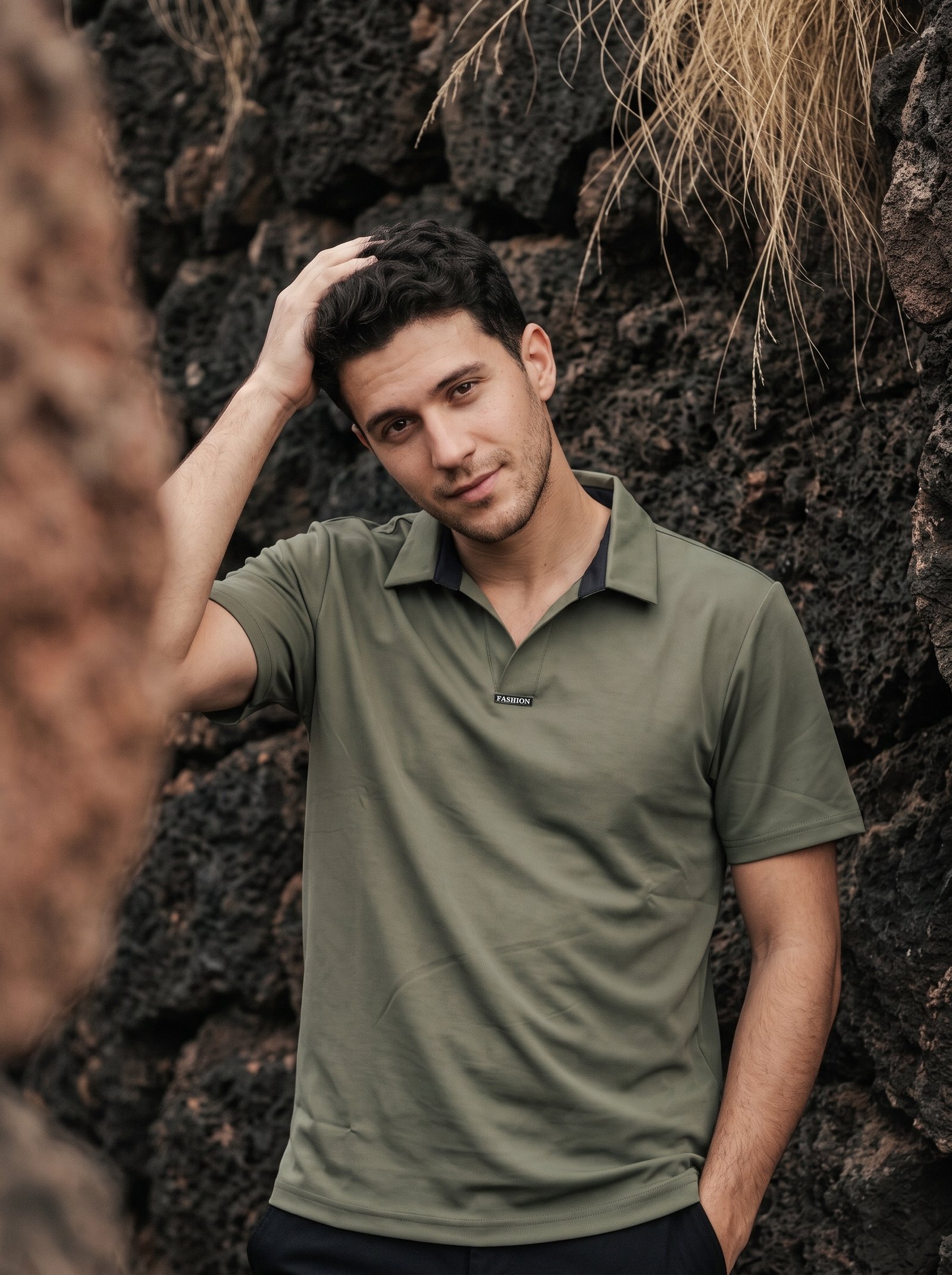 Men's Buttonless Open Collar Short Sleeve Polo T-Shirt