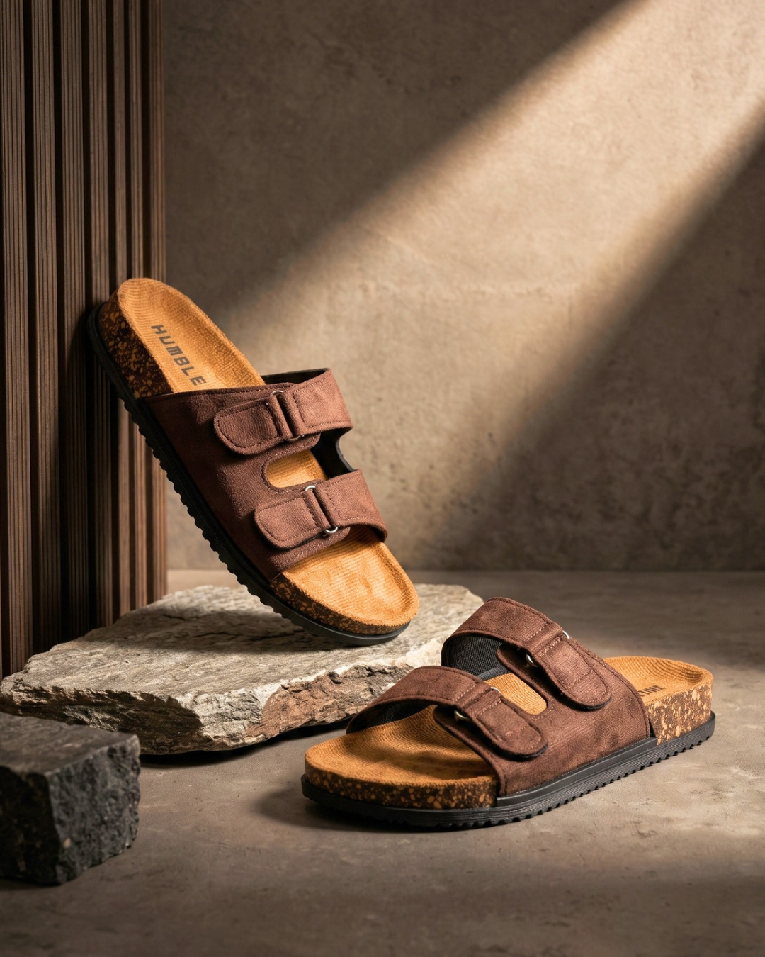 Gents Double Strap Cork Sole Comfort Sandals | Brown