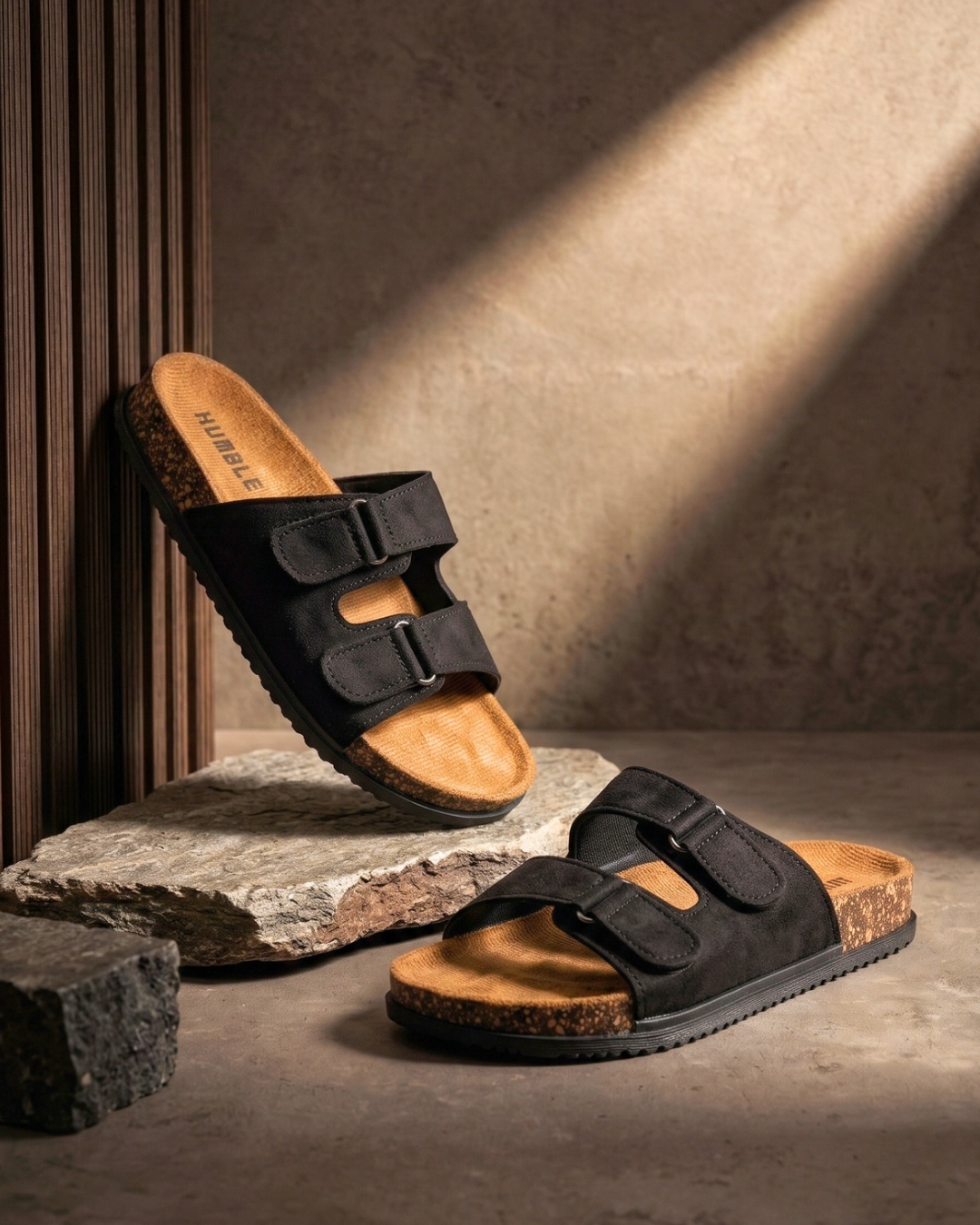Gents Double Strap Cork Sole Comfort Sandals | Black
