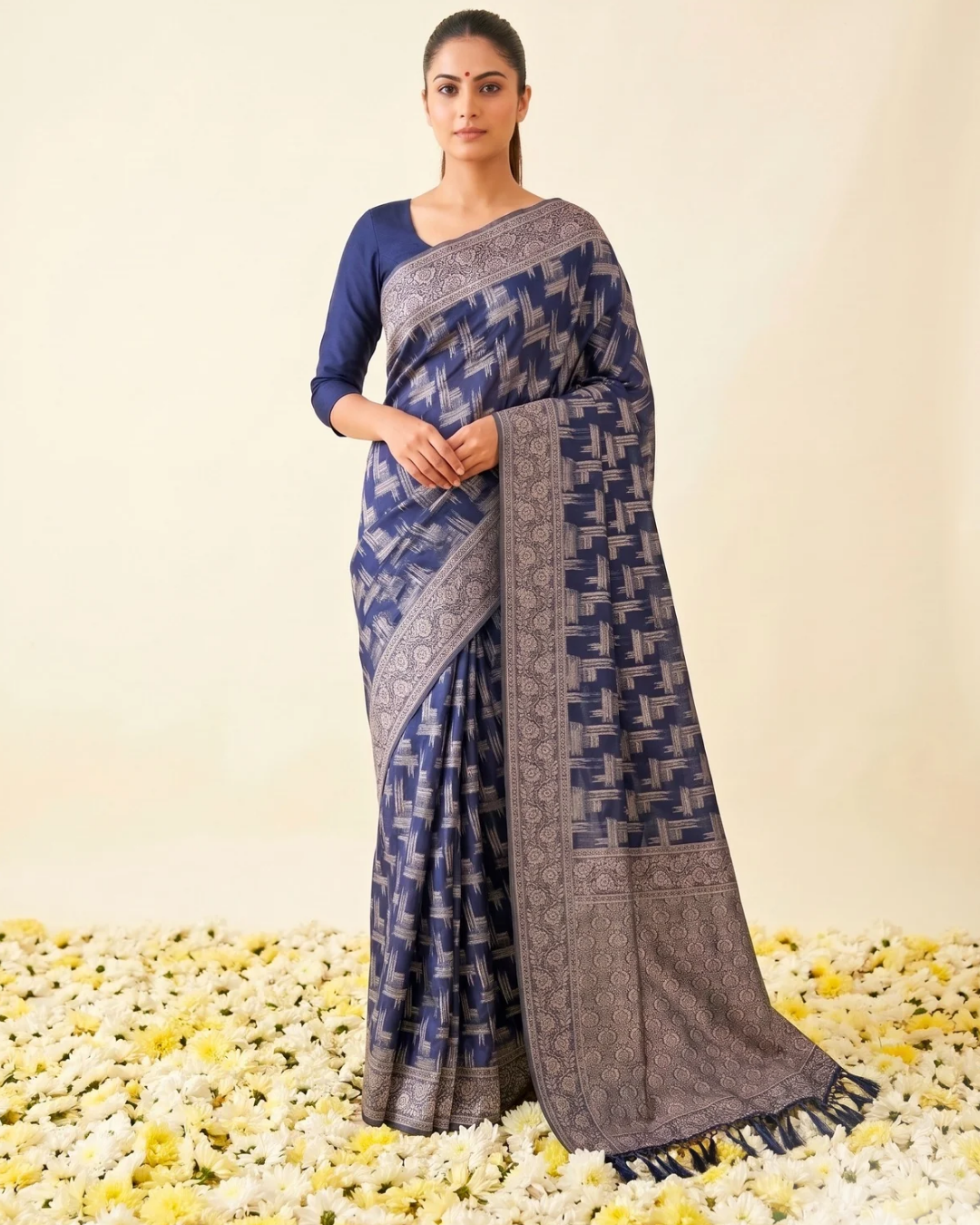 Geometric Abstract Woven Indian Cotton Saree